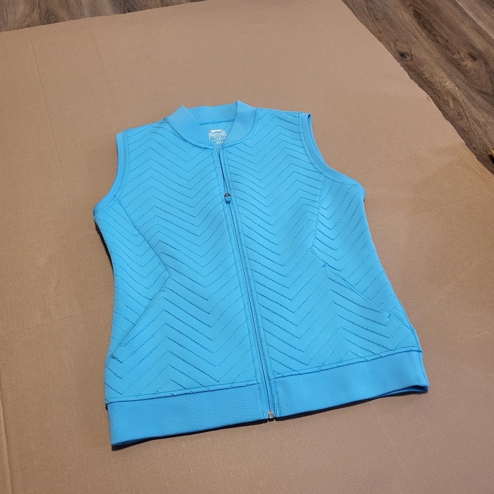 Slazenger Womens Quilted Golf Vest Size Small S Light Blue Athletic Sporty Zip